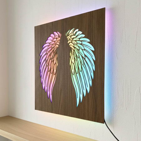 Tablou LED din lemn - mandala Floarea Vieții cu iluminare RGB modernă