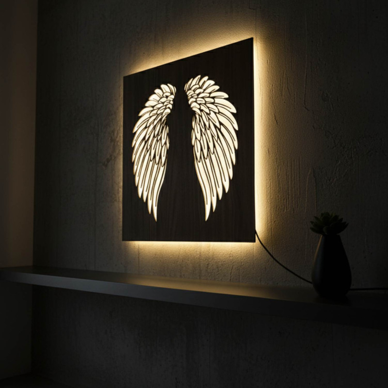 Tablou LED din lemn - mandala Floarea Vieții cu iluminare RGB modernă