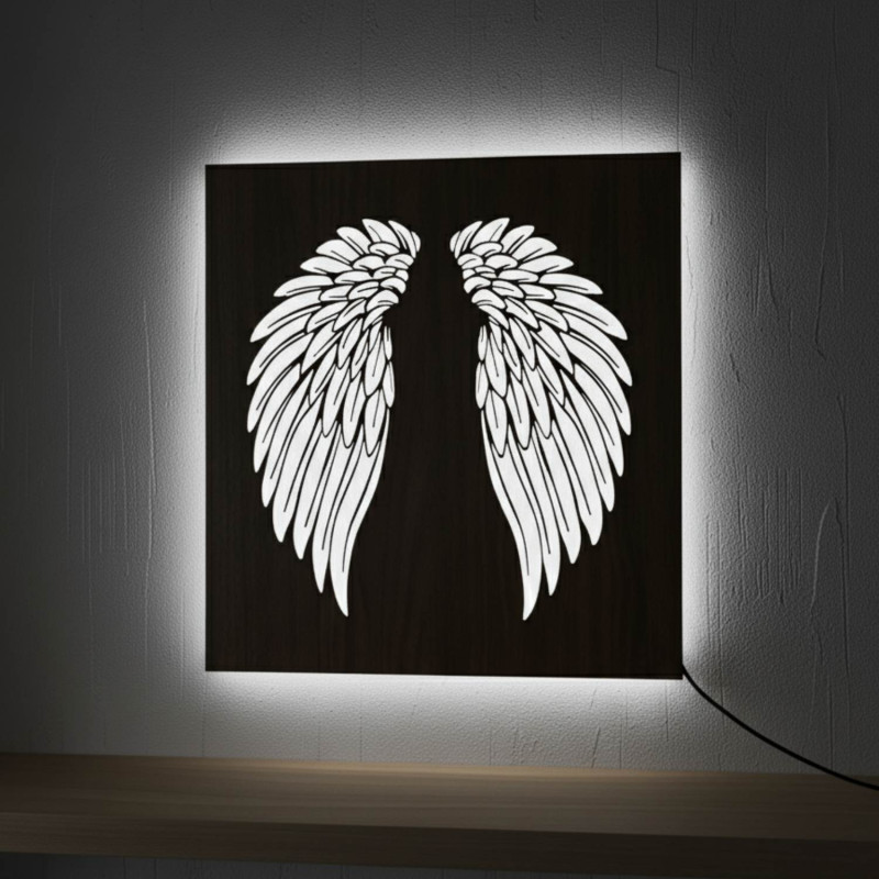 Tablou LED din lemn - mandala Floarea Vieții cu iluminare RGB modernă