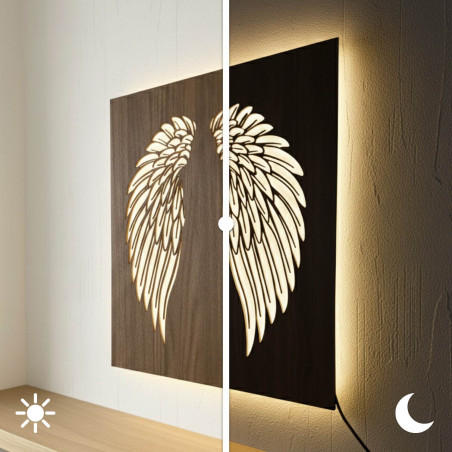 Aripi de înger pe perete, iluminare din spate cu LED-uri