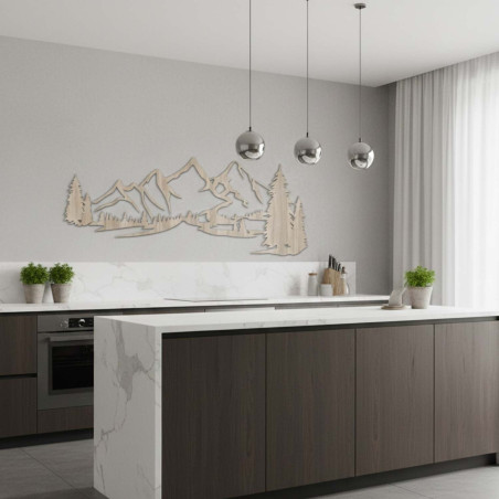 Decorațiune din lemn de stejar Sonoma, Pictură modernă din lemn Munți și pădure pentru decorarea camerei de zi