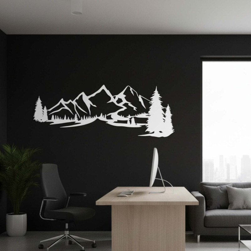 Decorațiune din lemn albă, Pictură modernă din lemn Munți și pădure pentru decorarea camerei de zi
