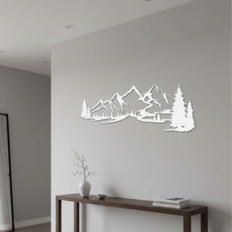 Decorațiune din lemn albă, Pictură modernă din lemn Munți și pădure pentru decorarea camerei de zi