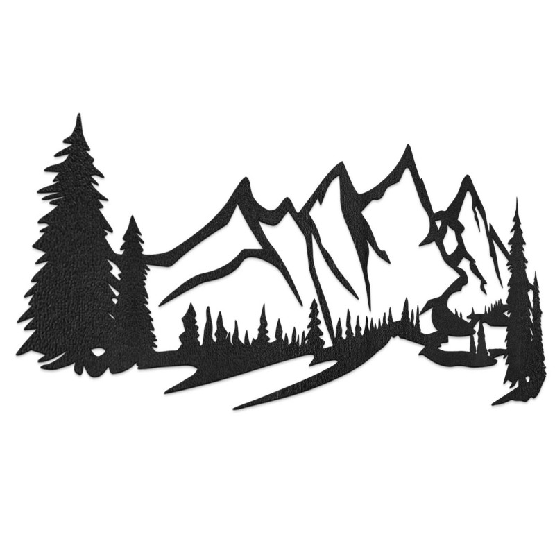 Decorațiune din lemn neagră, Pictură modernă din lemn Munți și pădure pentru decorarea camerei de zi