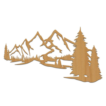 Panou de perete din lemn de stejar, design, cu peisaj montan și pădure