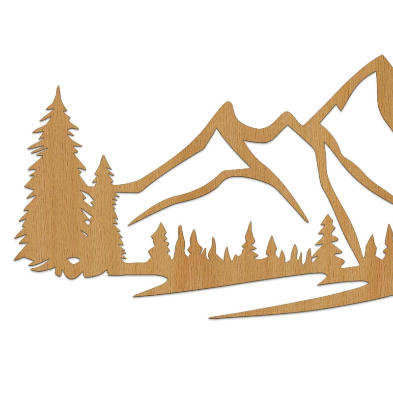 Panou de perete din lemn de stejar, design, cu peisaj montan și pădure