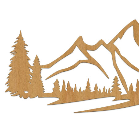 Panou de perete din lemn de stejar, design, cu peisaj montan și pădure