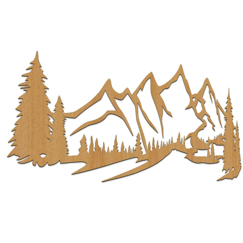 Panou de perete din lemn de stejar, design, cu peisaj montan și pădure