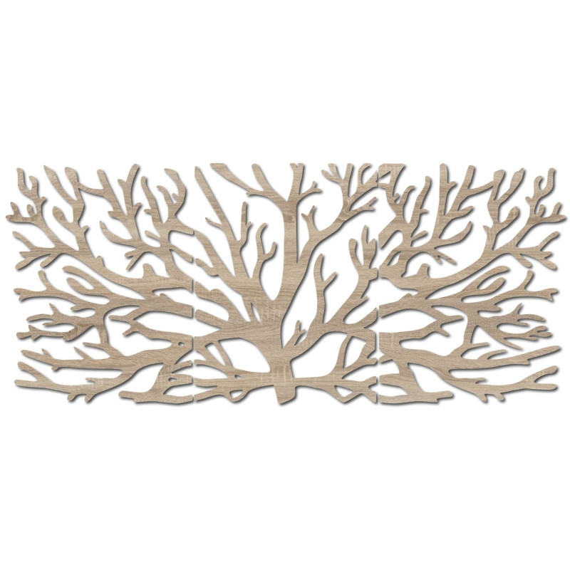 Pictură modernă în trei părți pe lemn cu motivul unui copac și al Floarei Vieții