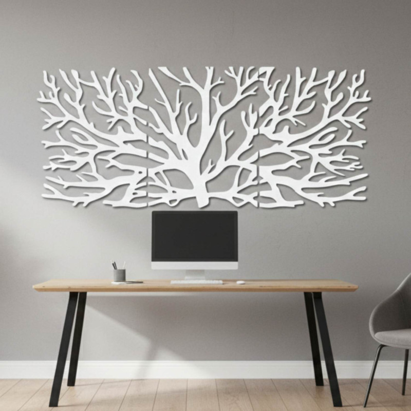 Pictură de designer pe lemn Arborele Vieții ca element dominant al camerei de zi