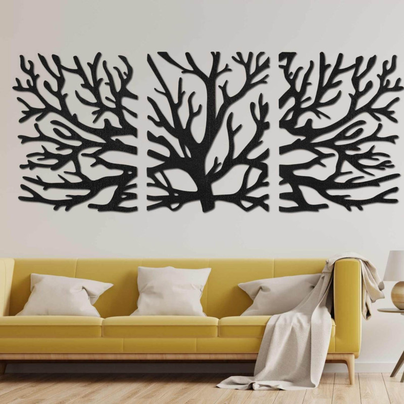 Pictură de designer pe lemn Arborele Vieții ca element dominant al camerei de zi