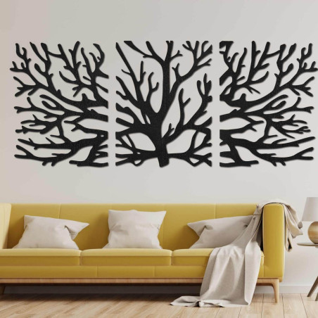 Pictură de designer pe lemn Arborele Vieții ca element dominant al camerei de zi