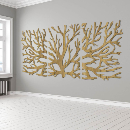 Pictură de designer pe lemn Arborele Vieții ca element dominant al camerei de zi