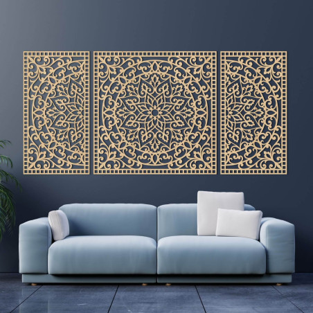 Mandala din lemn din trei piese - o decorațiune modernă pentru orice interior