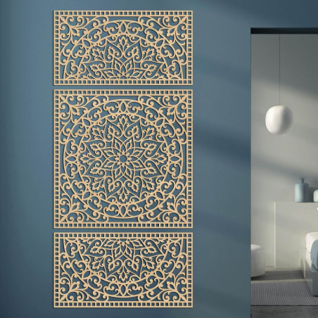 Mandala din lemn din trei piese - o decorațiune modernă pentru orice interior