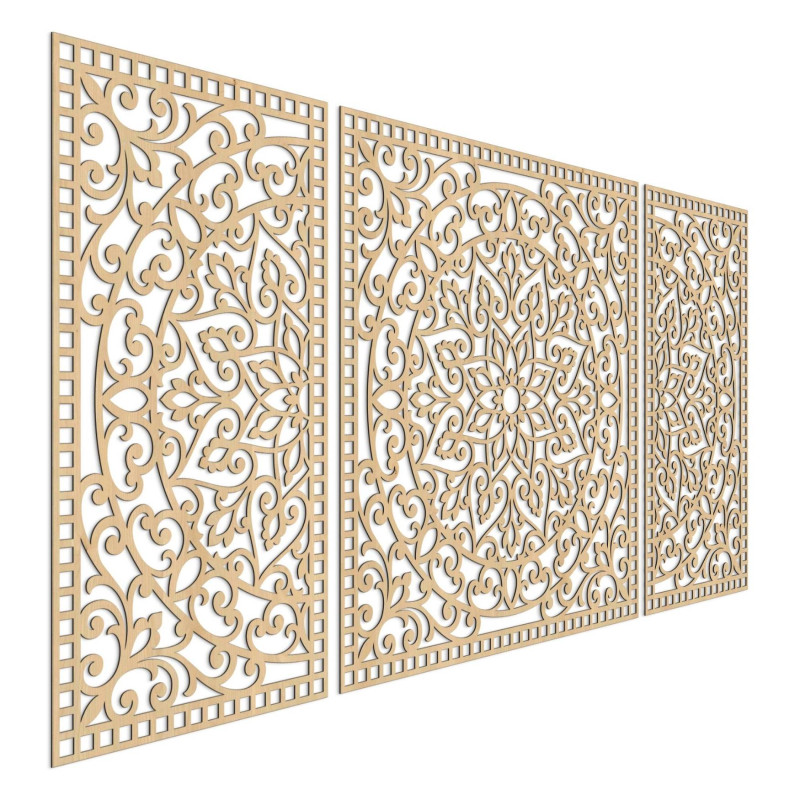 Mandala din lemn din trei piese - o decorațiune modernă pentru orice interior