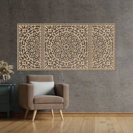 Mandala din lemn din trei piese - o decorațiune modernă pentru orice interior