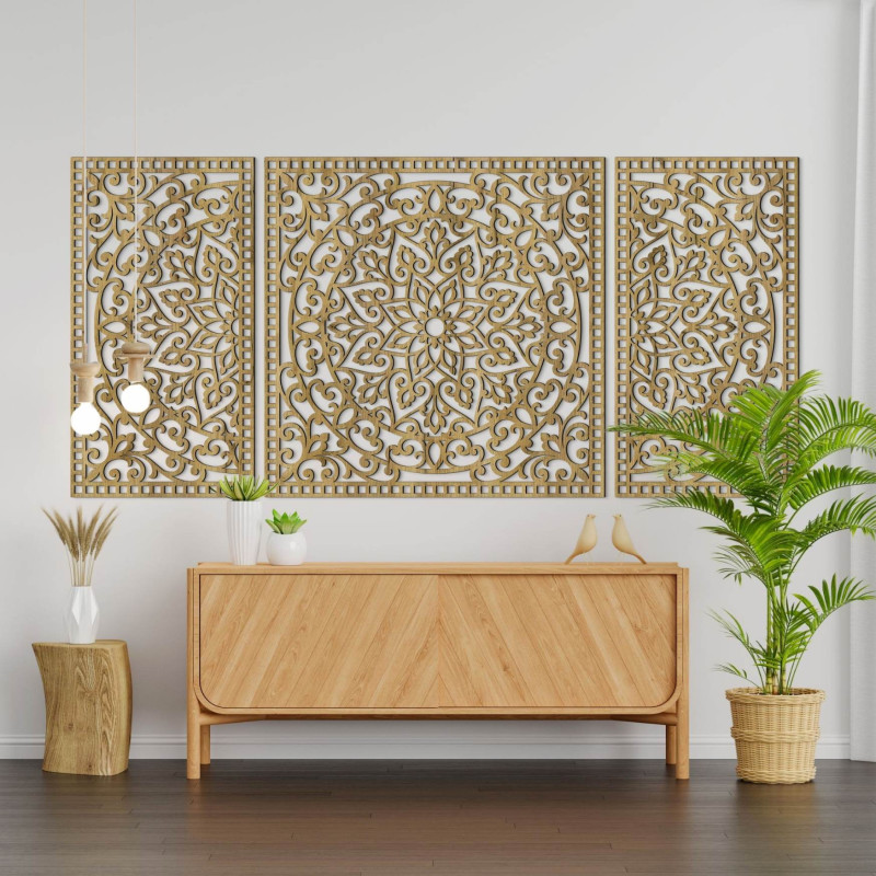 Mandala din lemn cu detalii fine pentru echilibru și energie pozitivă