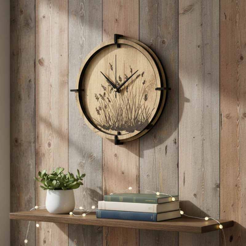 Ceas de perete cu un motiv vegetal delicat