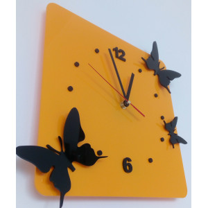 Plexiglas wall clock - Color yellow, black butterflies Size 30 x 30 cm I SENTOP FL-z29