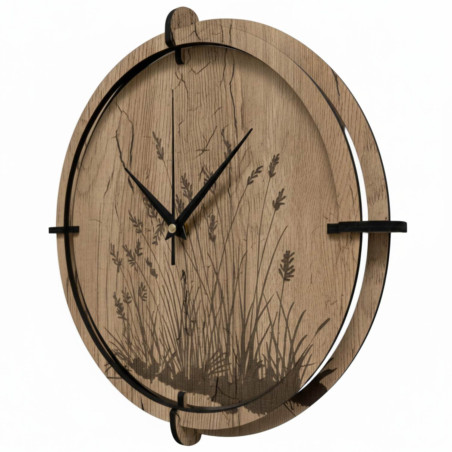 Ceas din lemn cu motiv de iarbă | Stejar Halifax