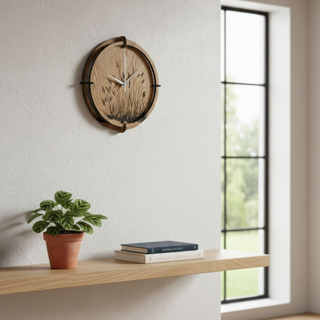 Ceas de perete din lemn cu iarbă de pajiște - Stejar
