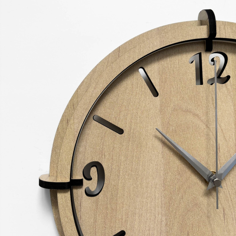 Ceas de design realizat din placă HDF cu cadran stratificat și stil minimalist pentru sufragerie.