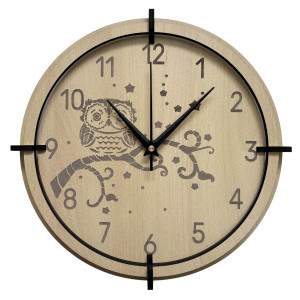 Ceas bufniță din arțar pentru copii - liniștit, jucăuș și ideal pentru camera unui copil.