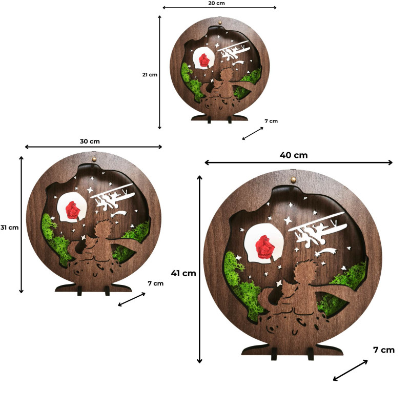 Decorațiune LED Micul Prinț cu avion | Nuc Wenge