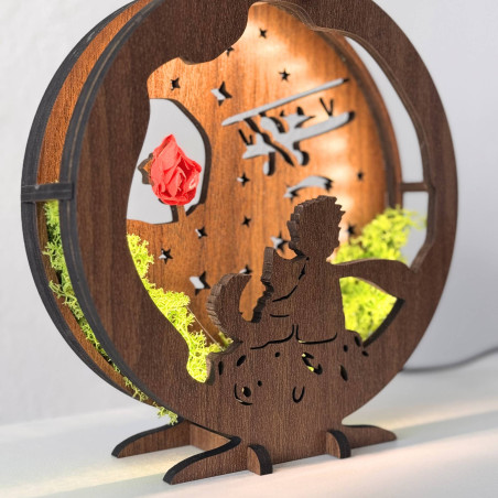 Decorațiune LED Micul Prinț cu avion | Nuc Wenge