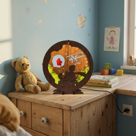 Decorațiune LED Micul Prinț cu avion | Nuc Wenge