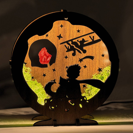 Decorațiune LED Micul Prinț cu avion | Nuc Wenge