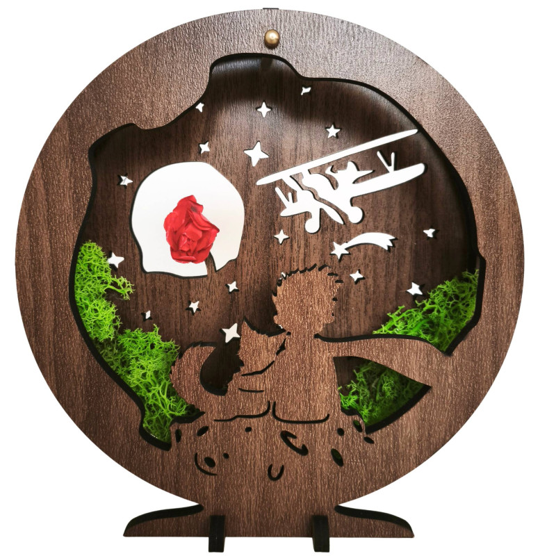 Decorațiune LED Micul Prinț cu avion | Nuc Wenge