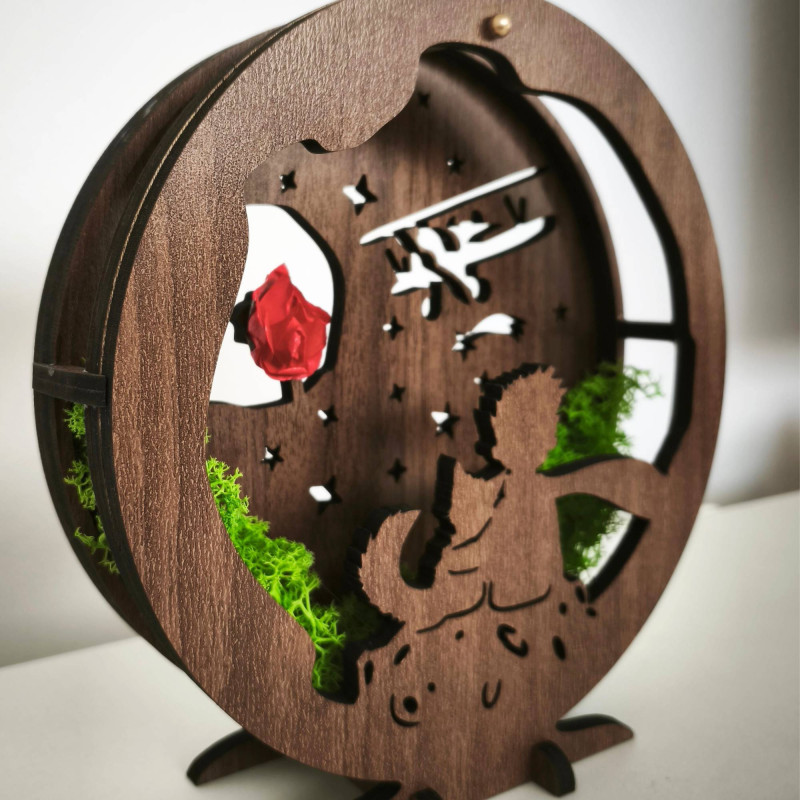 Decorațiune LED Micul Prinț cu avion | Nuc Wenge