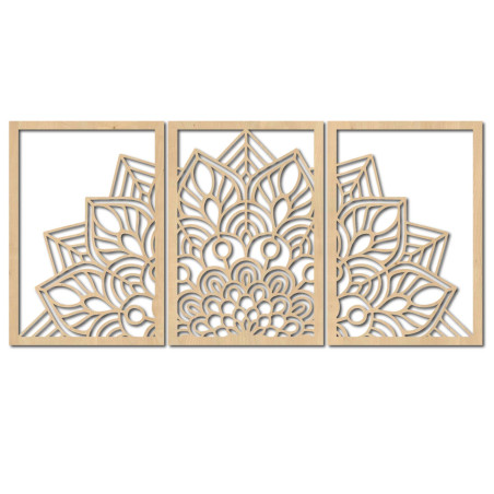 Mandala neagră modernă și ceas din lemn: Armonie elegantă pentru casa ta.