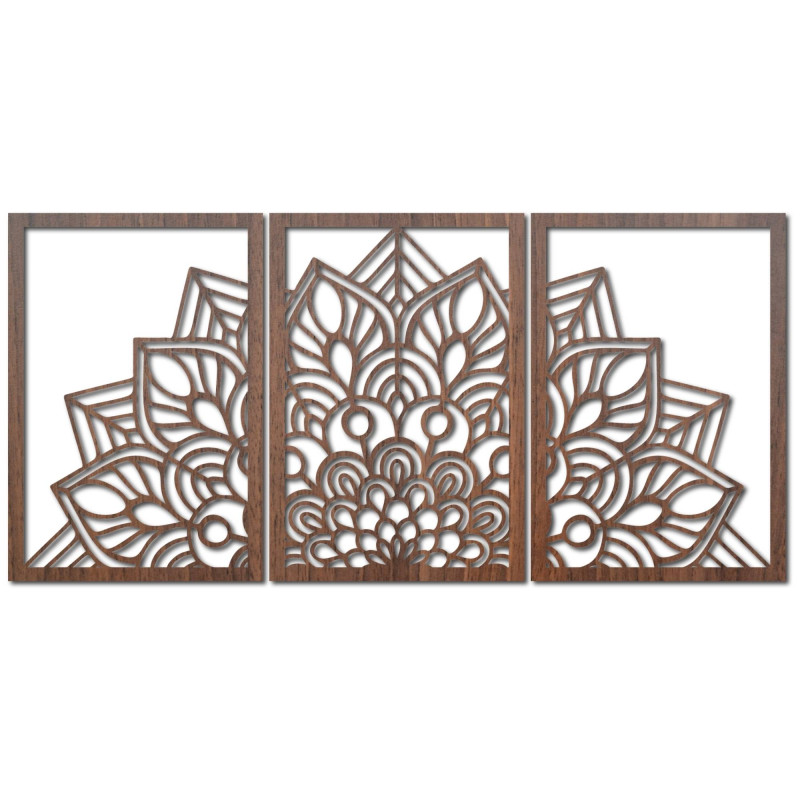 Mandala neagră modernă și ceas din lemn: Armonie elegantă pentru casa ta.