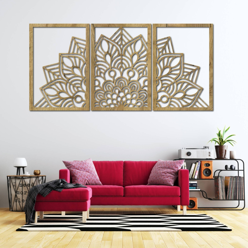 Mandala neagră armonioasă și ceas din lemn. Un plus perfect pentru orice cameră.