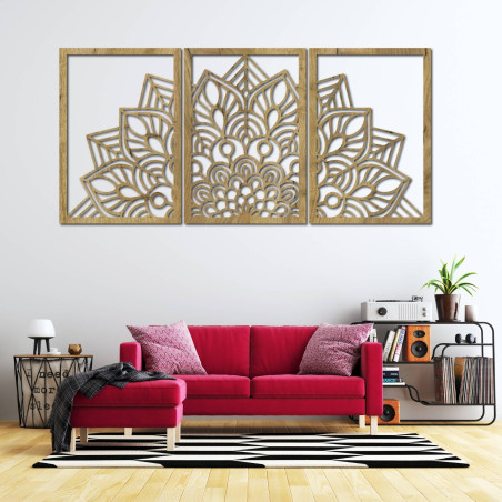 Mandala neagră armonioasă și ceas din lemn. Un plus perfect pentru orice cameră.