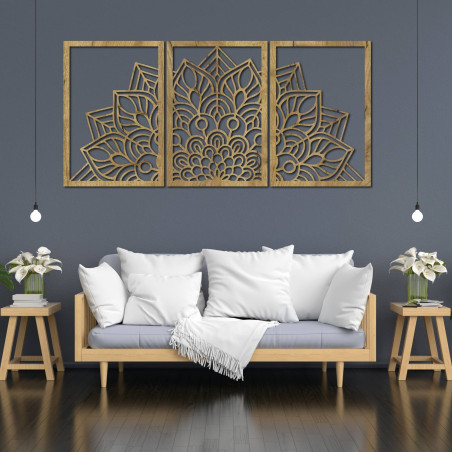 Mandala neagră armonioasă și ceas din lemn. Un plus perfect pentru orice cameră.