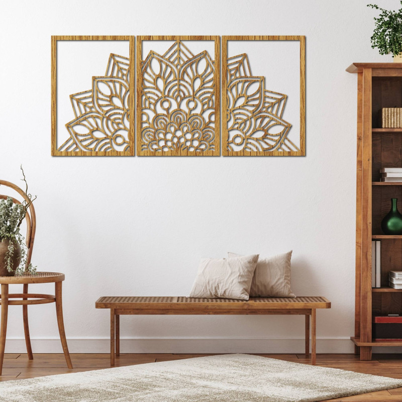 Mandala neagră armonioasă și ceas din lemn. Un plus perfect pentru orice cameră.