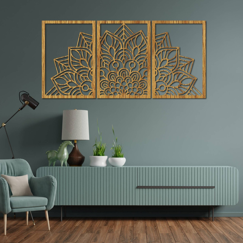 Mandala neagră armonioasă și ceas din lemn. Un plus perfect pentru orice cameră.