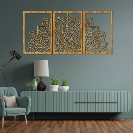 Mandala neagră armonioasă și ceas din lemn. Un plus perfect pentru orice cameră.