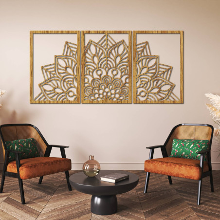 Mandala neagră armonioasă și ceas din lemn. Un plus perfect pentru orice cameră.