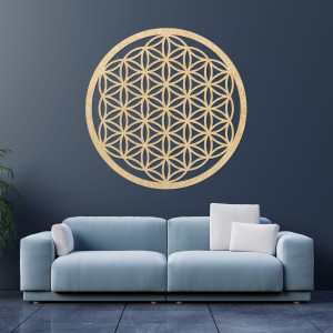Decorațiune murală din lemn Floarea Vieții, mandală cu geometrie sacră. 2