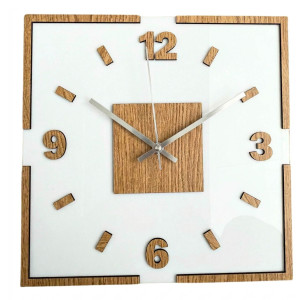 Ceas de perete acrilic alb și decor stejar - LONDRA 2