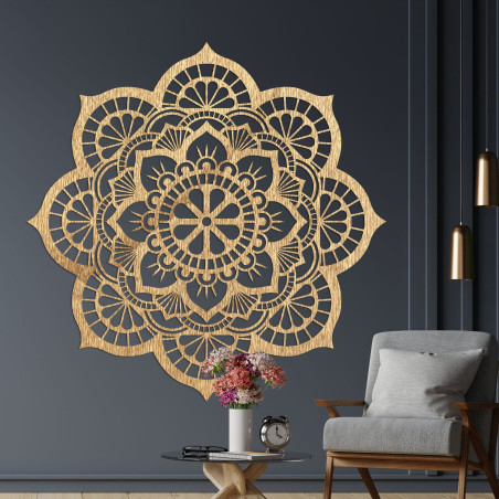 Decorațiune murală din lemn cu simbolismul mandalei, floare de lotus - MYSTICA