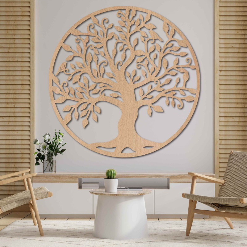 Decorațiune rotundă din lemn pentru brad cu detalii naturale delicate