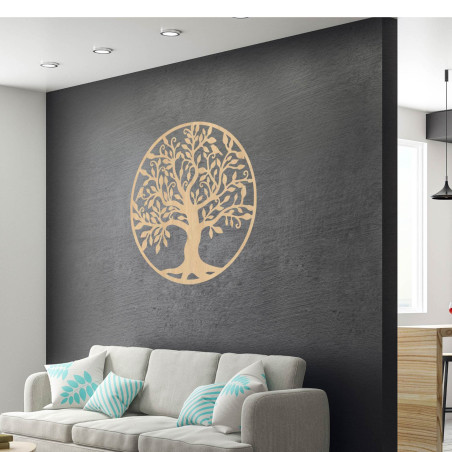 Decorațiune din lemn natural cu motiv de copac ramificat și frunze