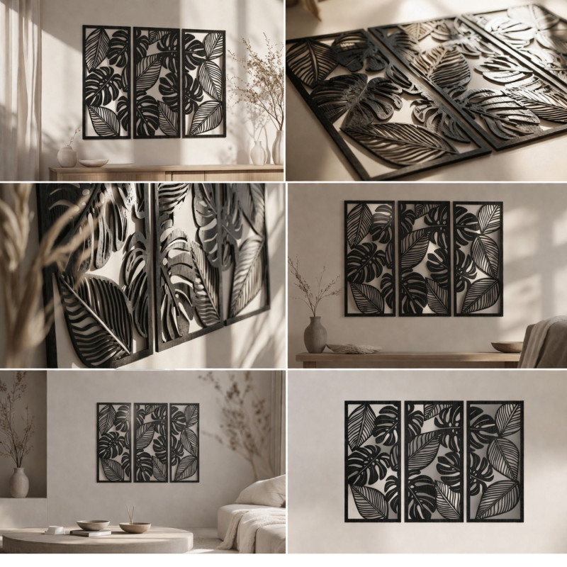 Pictură monstera din trei piese pentru...