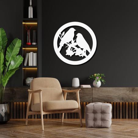 Pictură murală din lemn cu păsări pe o creangă - BIERDO